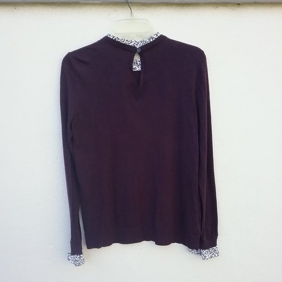 Layered Look Purple Contrast Floral Ruffle Collar Sweater Academia Gilmore Girls - Picture 7 of 12